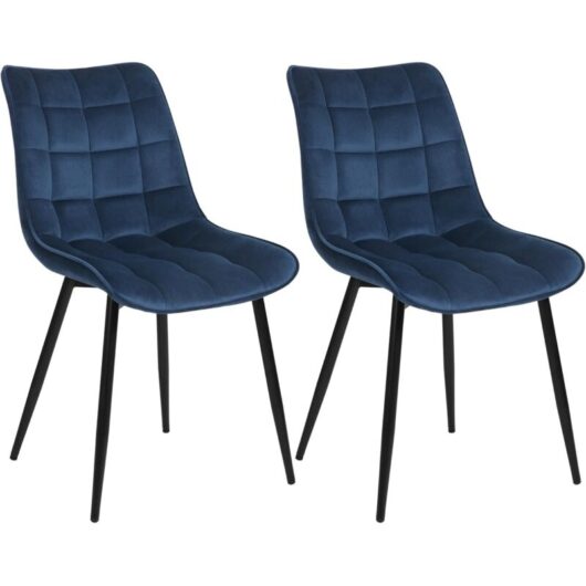 WOLTU 2 x Velvet dining chairs Metal Legs Office Kitchen Living Room Lounge chairs Blue