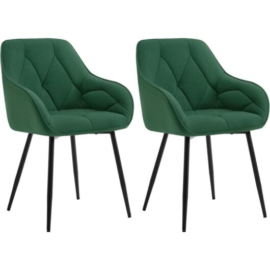WOLTU 2x Dining Chairs, Velvet Dining Chairs with Backrest Dining Room Chairs, Green