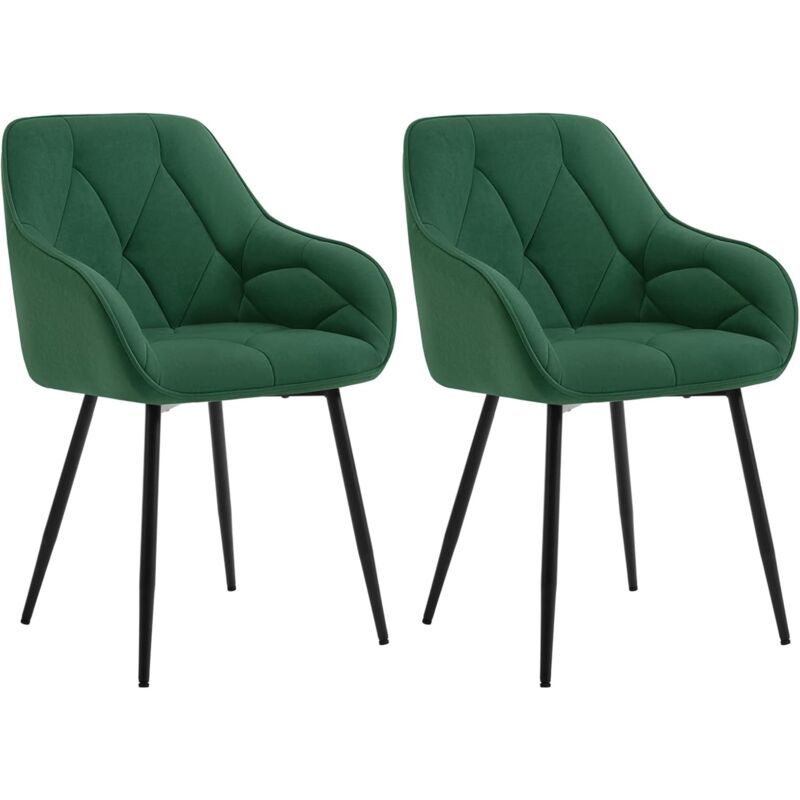 WOLTU 2x Dining Chairs, Velvet Dining Chairs with Backrest Dining Room Chairs, Green