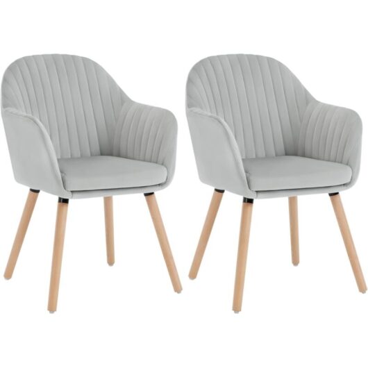 WOLTU 2x Kitchen dining chairs Living Room Corner chairs with Velvet Solid Wood Light Grey