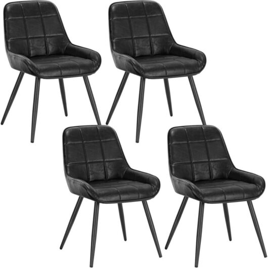 WOLTU 4x Faux Leather Dining Chairs Metal Legs Reception Restaurant Chairs Black