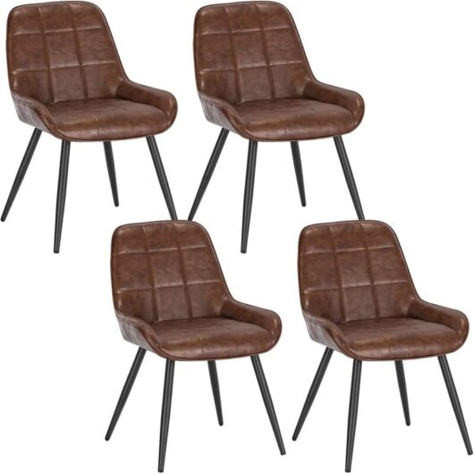 WOLTU 4x Faux Leather Dining Chairs Metal Legs Reception Restaurant Chairs Brown