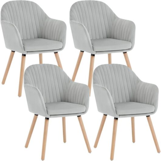 WOLTU 4x Kitchen dining chairs Living Room Corner chairs with Velvet Solid Wood Light Grey