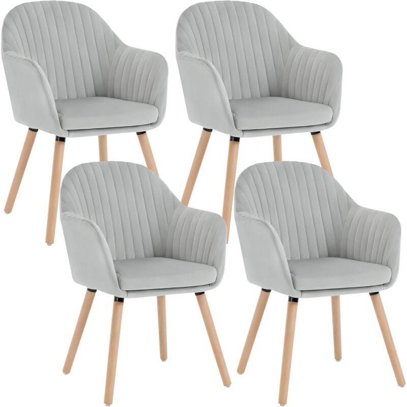WOLTU 4x Kitchen dining chairs Living Room Corner chairs with Velvet Solid Wood Light Grey