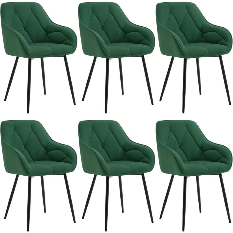 WOLTU 6x Dining Chairs, Velvet Dining Chairs with Backrest Dining Room Chairs, Green