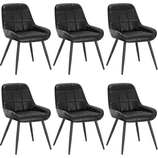 WOLTU 6x Faux Leather Dining Chairs Metal Legs Reception Restaurant Chairs Black