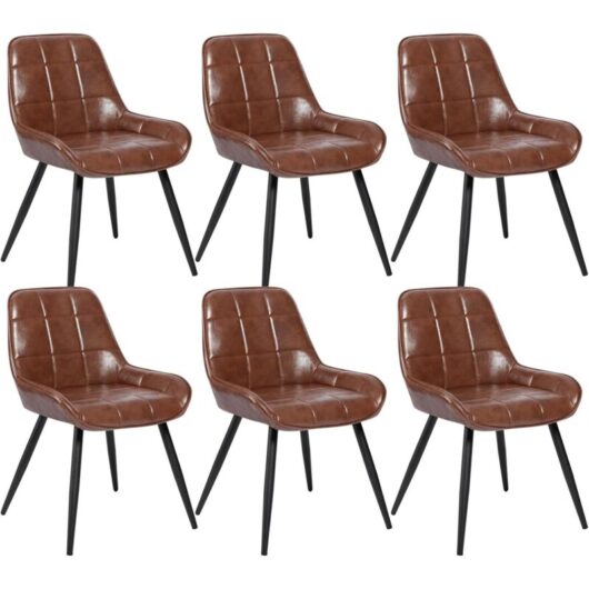 WOLTU 6x Faux Leather Dining Chairs Metal Legs Reception Restaurant Chairs Brown