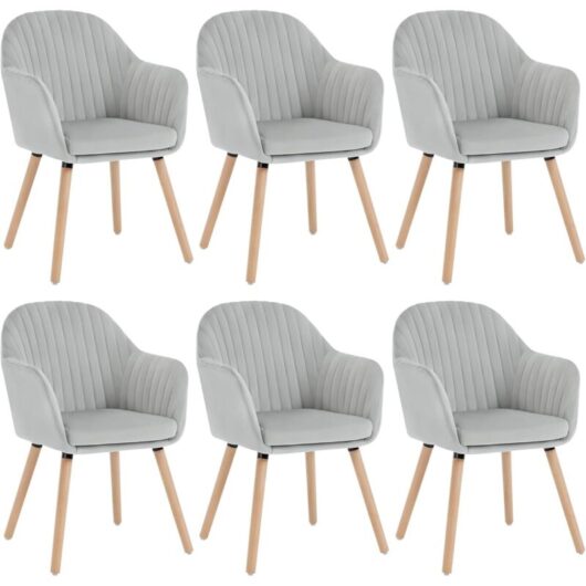 WOLTU 6x Kitchen dining chairs Living Room Corner chairs with Velvet Solid Wood Light Grey