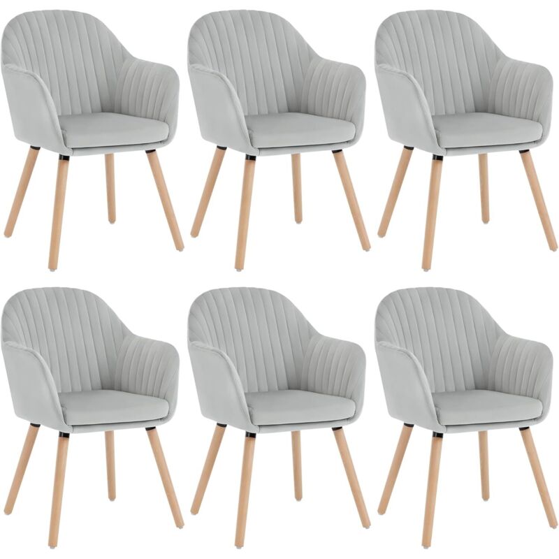 WOLTU 6x Kitchen dining chairs Living Room Corner chairs with Velvet Solid Wood Light Grey