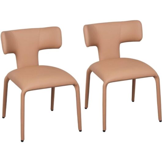 WOLTU Dining Chairs Set of 2 in Faux Leather Soft Cushion Kitchen Chairs with Metal Frame for Living Room Restaurant, Light Camel Brown