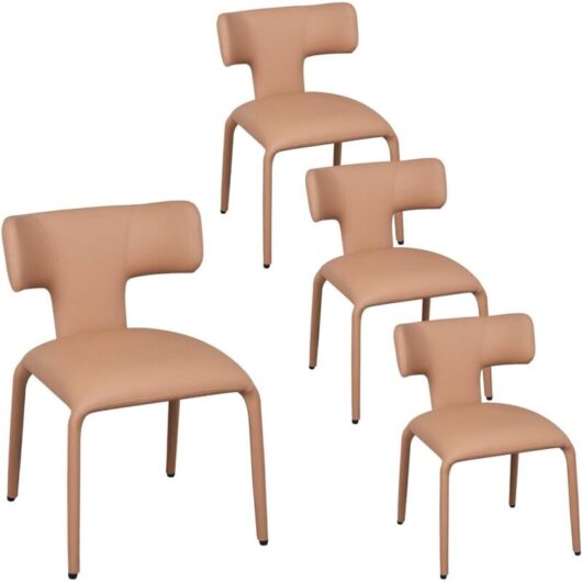 WOLTU Dining Chairs Set of 4 in Faux Leather Soft Cushion Kitchen Chairs with Metal Frame for Living Room Restaurant, Light Camel Brown