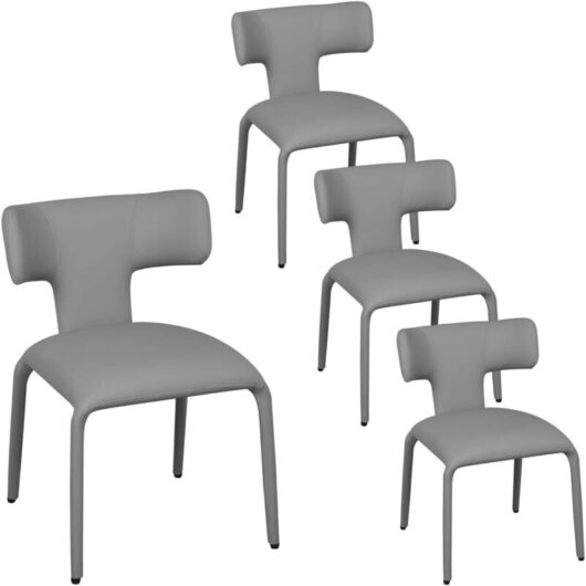 WOLTU Dining Chairs Set of 4 in Faux Leather Soft Cushion Kitchen Chairs with Metal Frame for Living Room Restaurant, Quartz Grey