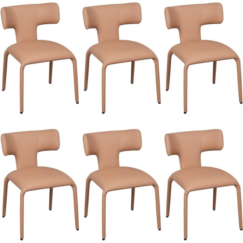 WOLTU Dining Chairs Set of 6 in Faux Leather Soft Cushion Kitchen Chairs with Metal Frame for Living Room Restaurant, Light Camel Brown