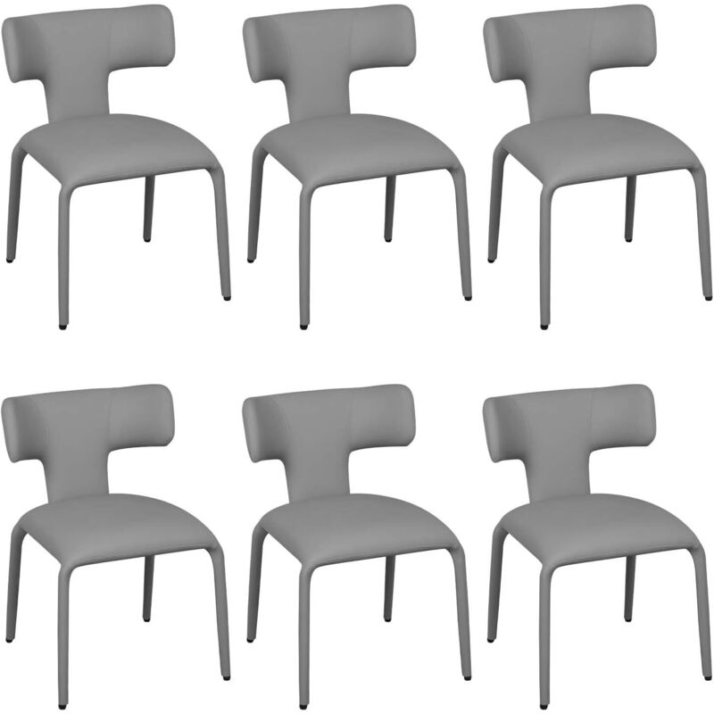 WOLTU Dining Chairs Set of 6 in Faux Leather Soft Cushion Kitchen Chairs with Metal Frame for Living Room Restaurant, Quartz Grey