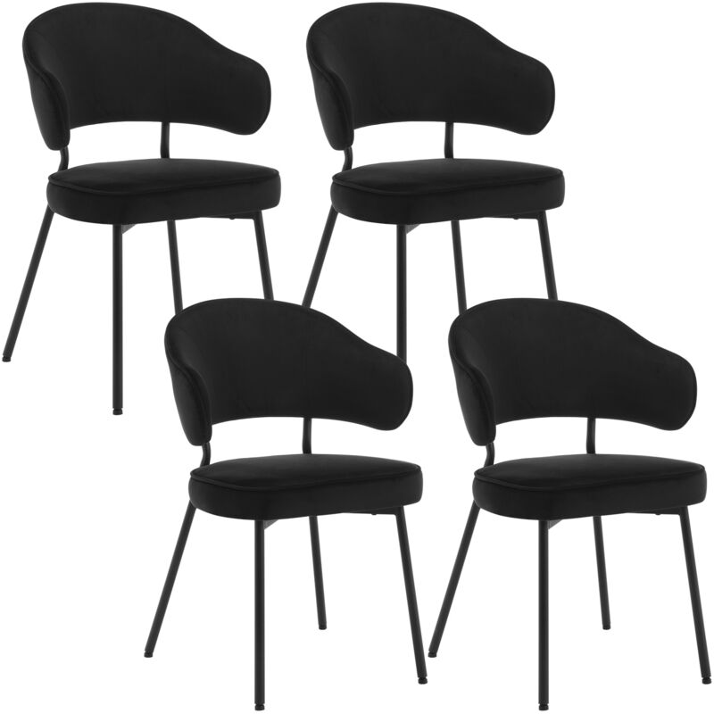 WOLTU Set Of 4 Dining Chairs Velvet Seat Metal Legs Kitchen Lounge Living Room Chair Home Black