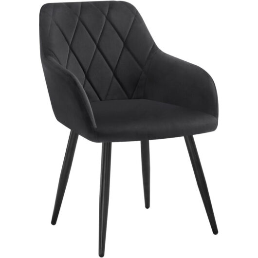WOLTU Set of 1pcs Kitchen Dining Chairs Velvet Armchairs with Metal Legs Black