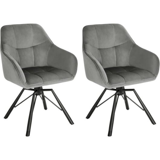 WOLTU Set of 2 Swivel Dining Chairs. Living Room Chairs with Upholstered Seat. Metal Legs. Wide Padded Ergonomic Chairs Kitchen Chairs. Dark Grey