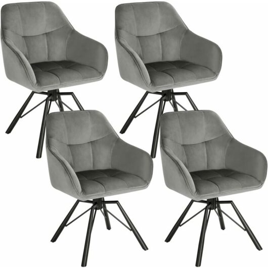 WOLTU Set of 4 Swivel Dining Chairs. Living Room Chairs with Upholstered Seat. Metal Legs. Wide Padded Ergonomic Chairs Kitchen Chairs. Dark Grey