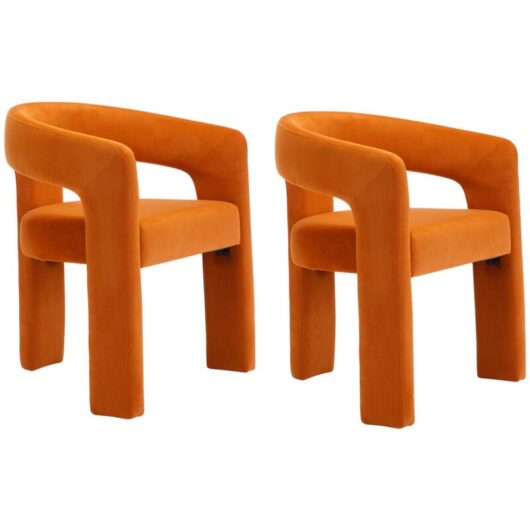 Wahson Office Chairs - Dining Chairs 2Pcs in Velvet Chic Armchairs with Stylish Curved Backrest for Kitchen Living Room Restaurant Cafe, Orange,