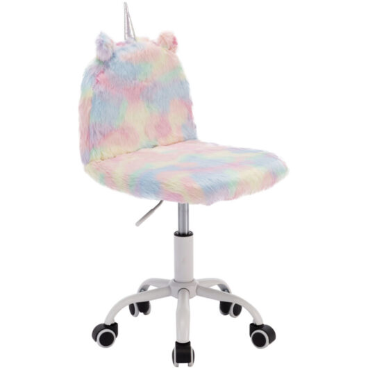 Wahson Office Chairs - Kids Desk Chair in Faux Fur Swivel Reading Chair with Unicorn-shaped Backrest Height Adjustable for Children Study, Unicorn,