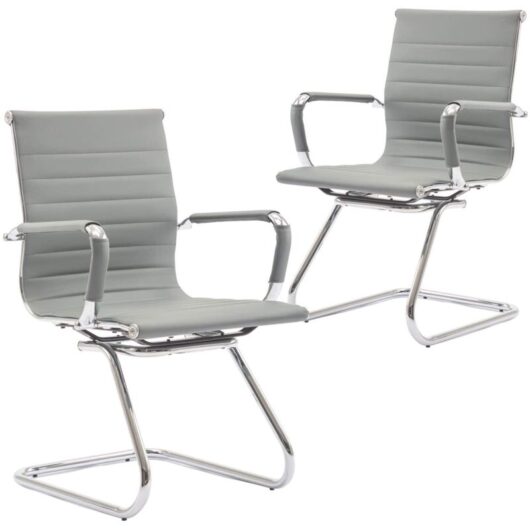 Wahson Office Chairs - Meeting Office Chairs Set of 2 in pu Leather Reception Chairs Cantilever for Boardroom Conference, Gray, Wahson