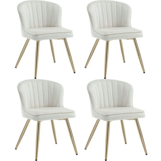 Wahson Office Chairs - Modern Dining Chairs Set of 4 in Velvet Side Chairs with Shell Designed Backrest for Kitchen Living Room Restaurant, Beige,