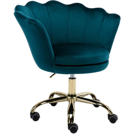 Wahson Office Chairs - Office Chair in Velvet Modern Swivel Desk Chair with Petal Backrest Height Adjustable for Home Office, Teal, Wahson