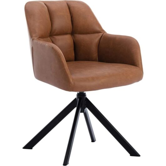Wahson Office Chairs - Office Chair in Velvet Upholstered Height-fixed Modern Swivel Desk Chair without Wheels for Home Office, Brown, Wahson