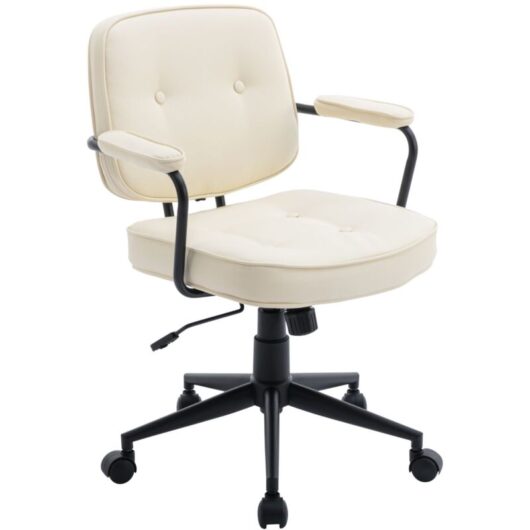 Wahson Office Chairs - Office Chair in pu Leather Swivel Computer Chair Height Adjustable Modern Ergonomic Desk Chair for Home Office, White, Wahson