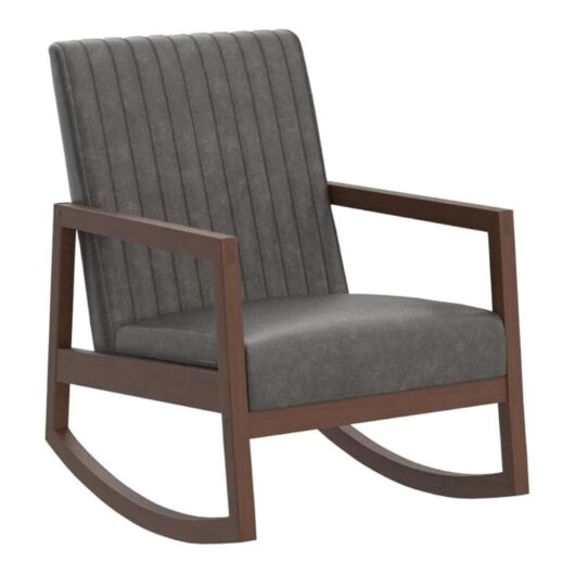 Wahson Office Chairs - Rocking Chair in pu Leather Accent Retro Armchair Leisure Padded with Solid Wood Legs for Living Room Bedroom Balcony, Grey,