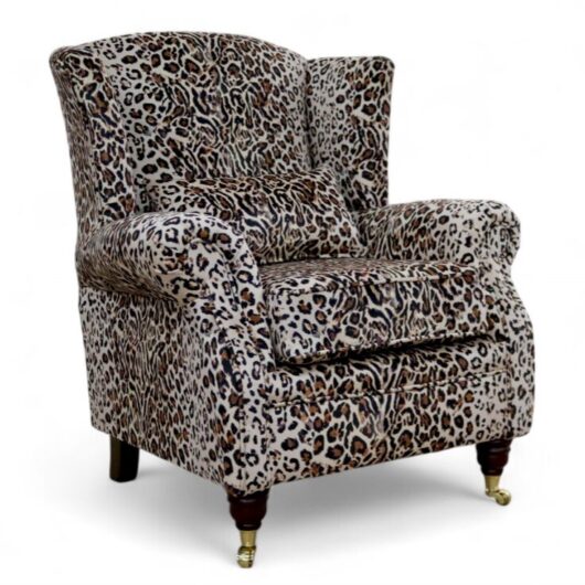 Wing Chair Fireside High Back Armchair Animal Print Brown Leopard