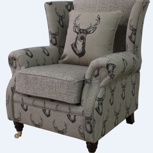 Wing Chair Fireside High Back Armchair Antler Stag Chocolate