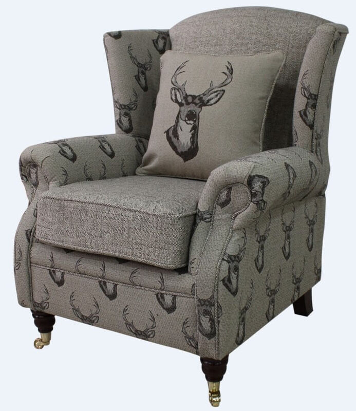 Wing Chair Fireside High Back Armchair Antler Stag Chocolate