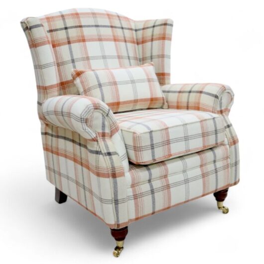 Wing Chair Fireside High Back Armchair Balmoral Autumn Check Fabric P&S