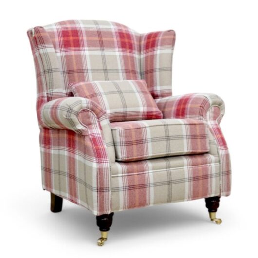 Wing Chair Fireside High Back Armchair Balmoral Cardinal Check Fabric P&S