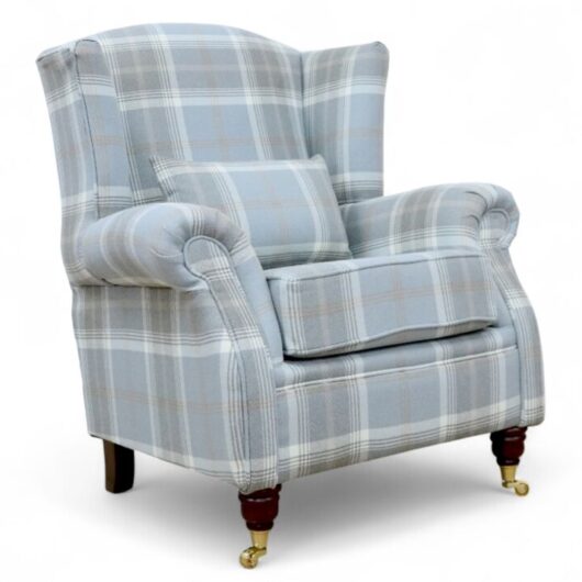 Wing Chair Fireside High Back Armchair Balmoral Cloud Check Fabric P&S