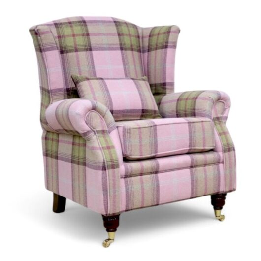 Wing Chair Fireside High Back Armchair Balmoral Watermelon Check Fabric P&S
