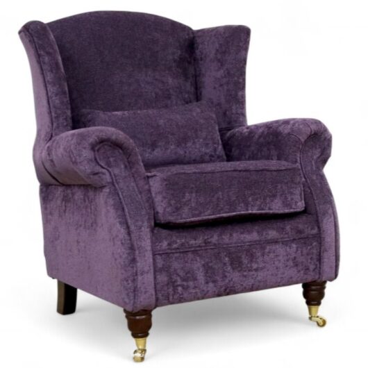 Wing Chair Fireside High Back Armchair Belvedere Plum Fabric