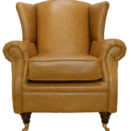 Wing Chair Fireside High Back Armchair Caramel PVC