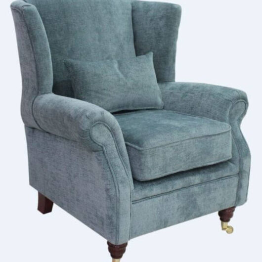 Wing Chair Fireside High Back Armchair Chelsea Sky Fabric