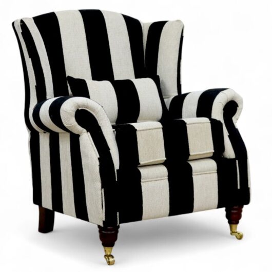 Wing Chair Fireside High Back Armchair Harrison Stripe Black | DesignerSofas4U