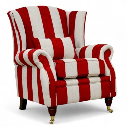 Wing Chair Fireside High Back Armchair Harrison Stripe Ruby
