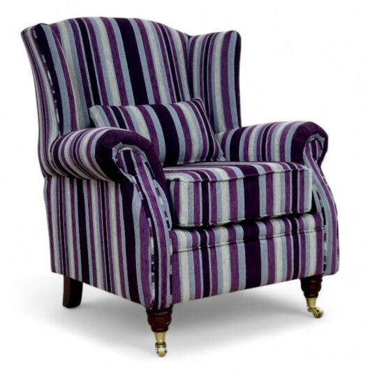 Wing Chair Fireside High Back Armchair Justin Stripe Aubergine