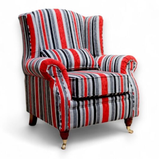 Wing Chair Fireside High Back Armchair Justin Stripe Cranberry