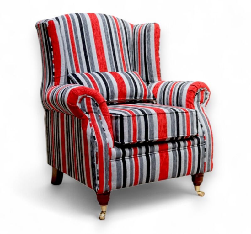 Wing Chair Fireside High Back Armchair Justin Stripe Cranberry