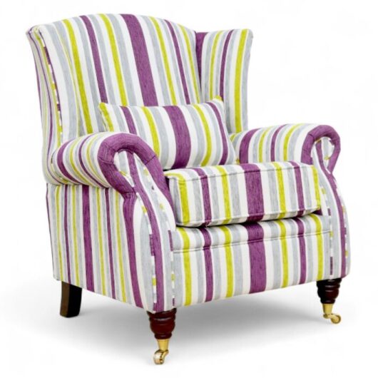 Wing Chair Fireside High Back Armchair Justin Stripe Lilac
