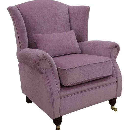 Wing Chair Fireside High Back Armchair Pimlico Lilac Fabric | DesignerSofas4U