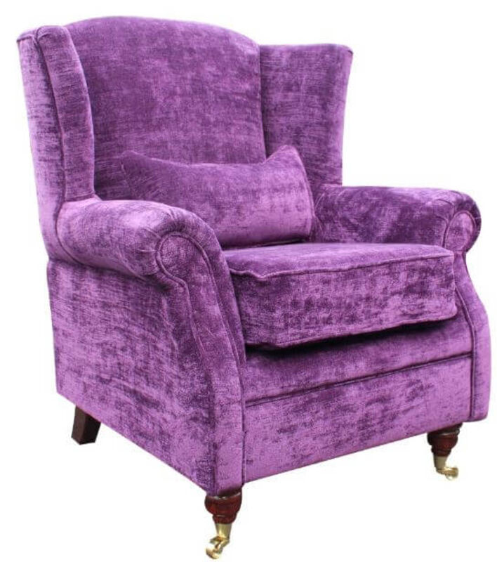 Wing Chair Fireside High Back Armchair Velluto Amethyst Purple Fabric
