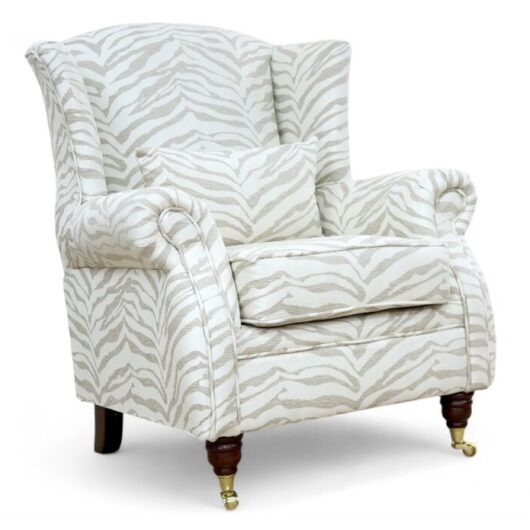 Wing Chair Fireside High Back Armchair Zebra Beige