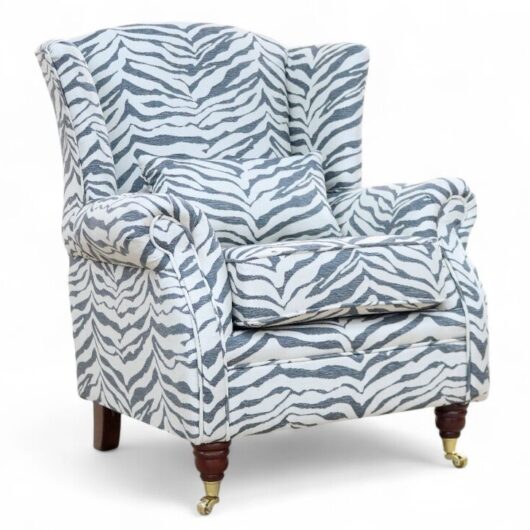 Wing Chair Fireside High Back Armchair Zebra Grey